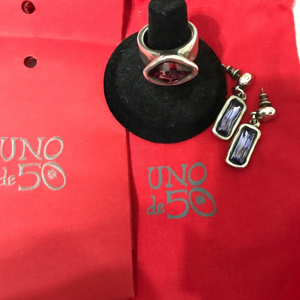 Uno de 50 earrings and ring set